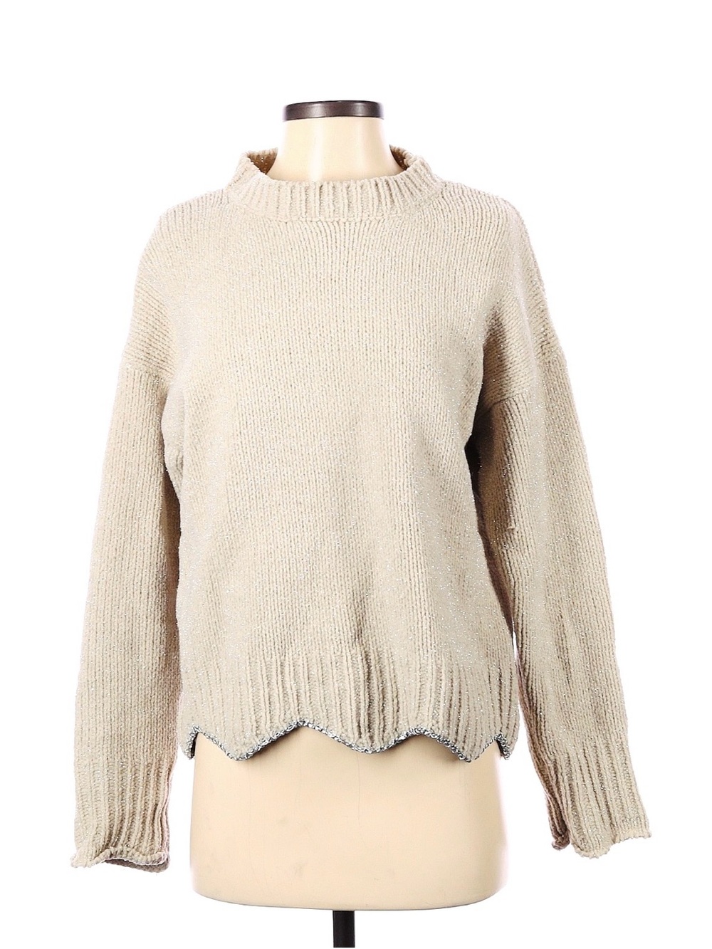 Raga Anthropologie Scallop Hem Metallic Knit Sweater Size XS